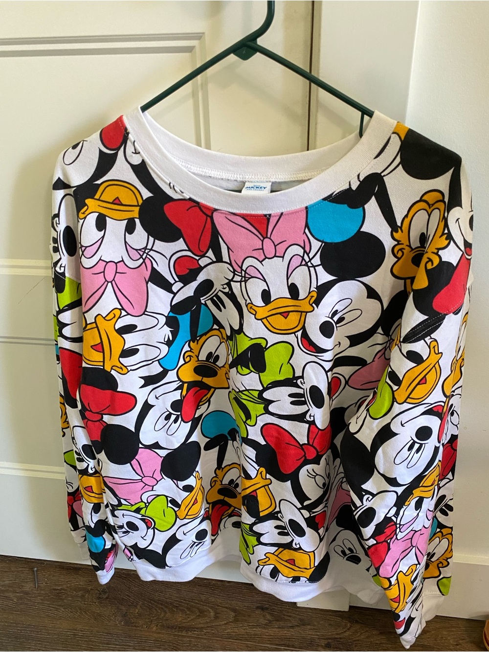 Disney Characters Allover Graphic Sweatshirt - White with Multicolor Faces